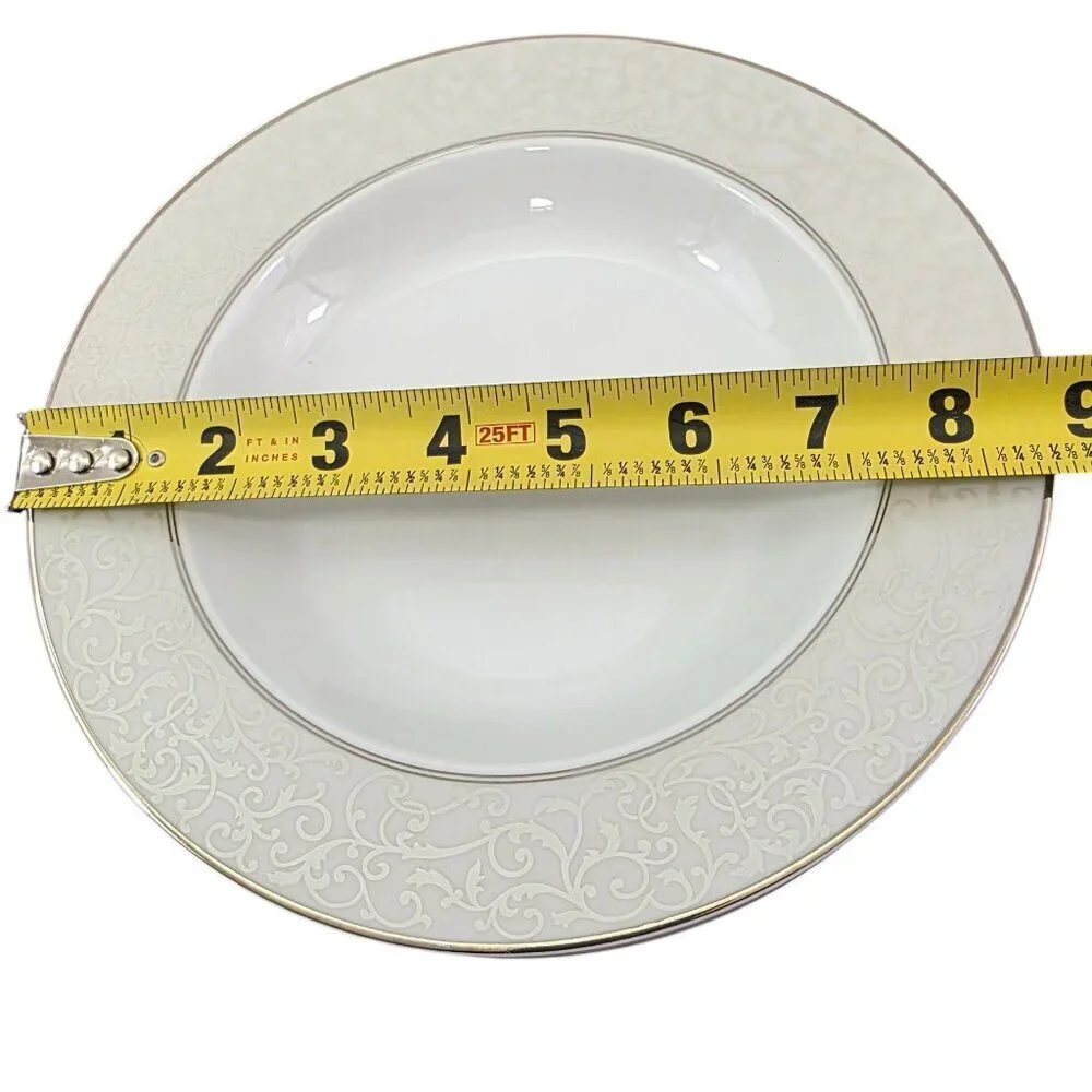 Mikasa Fine China Parchment Platinum Trim Rimmed Soup Salad Bowls – Set of 4